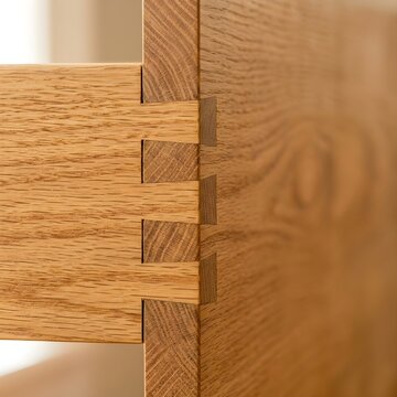 Close-up of Handcrafted Dovetail Joint in Solid Oak Drawer