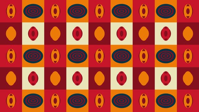 Abstract Geometric Pattern With Retro Ovals And Squares Motion Background