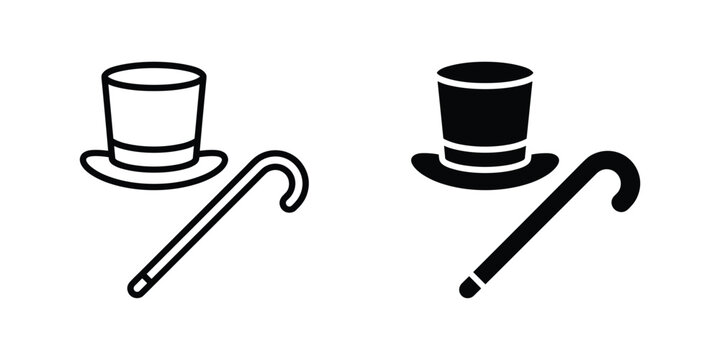 Top hat and cane vector graphic featuring magic symbols for design
