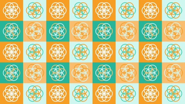 Retro Orange And Turquoise Geometric Pattern Animation Loop