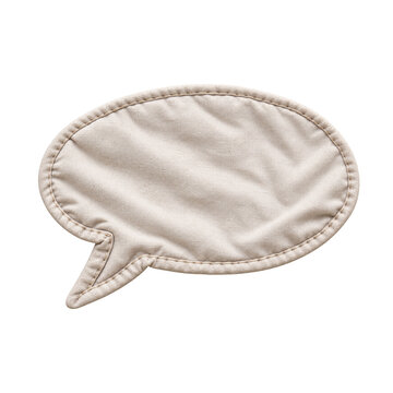 A light brown fabric speech bubble with stitched edges, isolated on a transparent background for easy compositing.