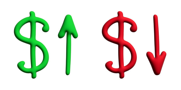 3d dollar currency symbol Growth and fall profit with arrow up and down Element for design