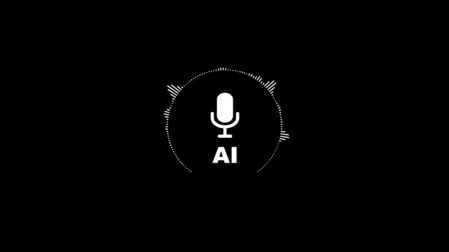 Ai voice assistant concept with animated circular sound wave equalizer on black background, artificial intelligence