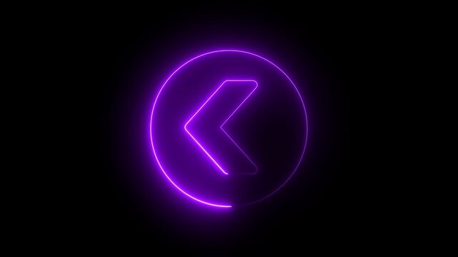 Neon purple glowing back arrow animation on black background, for ui ux