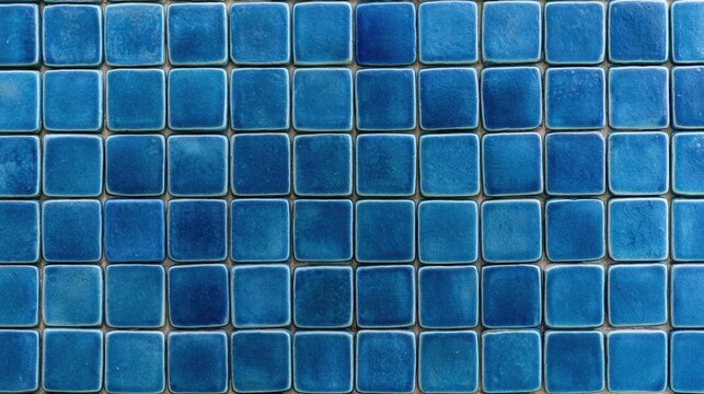 Mosaic tiles display a range of blue shades with a slight glaze variation, forming a geometric pattern that can serve as a backdrop.