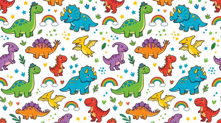 Cute Cartoon Dinosaur Pattern Isolated © Brownis