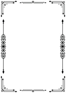 Black ornate frame vector with decorative corner elements for certificate or wedding invitation design.