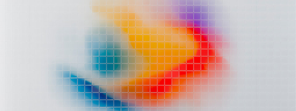3D Blue Gradient Glass Grid Soft Abstract Composition