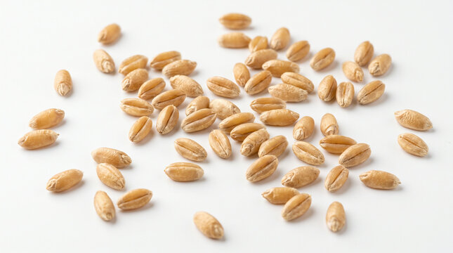Wheat Kernels on White Background for Food and Agriculture Use