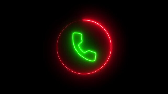 Neon glowing telephone animation with rotating circular border, digital communication concept call