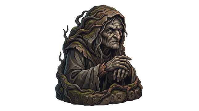 Old hag statue design, stone gray texture, mythical creature sculpture for fantasy art projects.