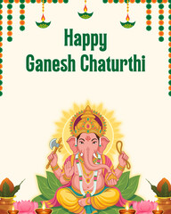 Fototapeta premium Ganesh Chaturthi Green and Orange Illustrated Greeting Poster