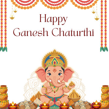 Ganesh Chaturthi Orange and Maroon Illustrated Greeting Poster