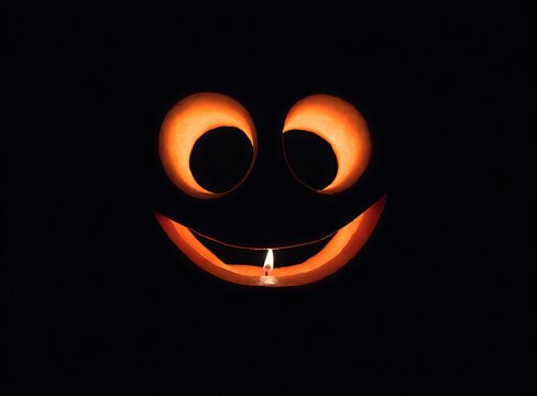 Glowing carved pumpkin jackolantern face in the dark for halloween
