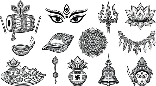 Traditional hindu religious icon collection illustration