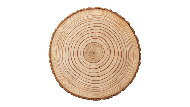 Round wooden tree log cross section isolated on transparent background