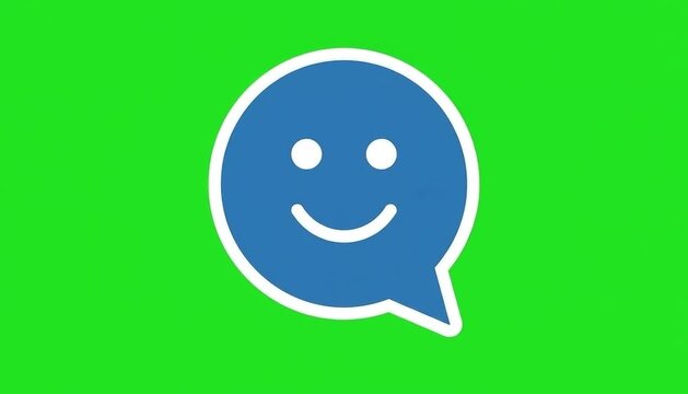 Blue Speech Bubble Icon with Smiley Face on Green Screen
