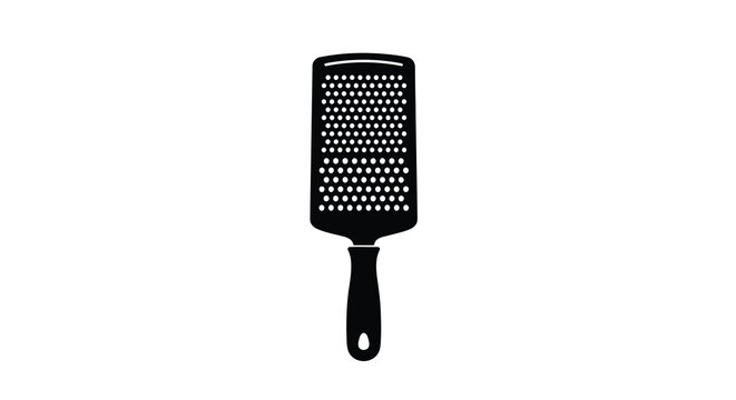 Metal cheese grater with handle is shown in black silhouette