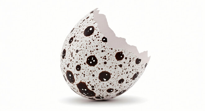 Broken Dalmatian Egg Shell with Black Spots on White Background
