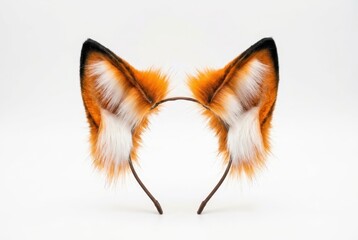 Fototapeta premium Realistic Faux Fur Fox Ears Headband for Cosplay and Costume Parties Isolated on White Background