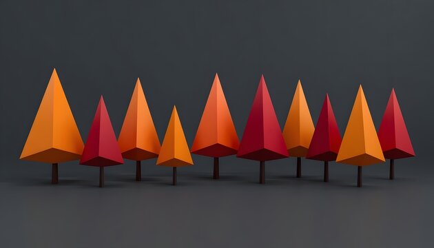 A modern geometric low-poly 3D render of an autumn forest landscape