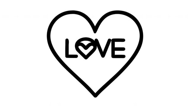 Black outline heart shape with the word LOVE written inside a bold font