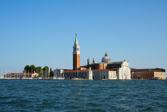 Venice, Italy, view to the Island Giorgio Maggiore with church and marina