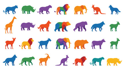 Obraz premium This playful and vibrant image features a variety of colorful animal silhouettes, evoking a sense of joy and creativity through bold use of colors and shapes in animal art.