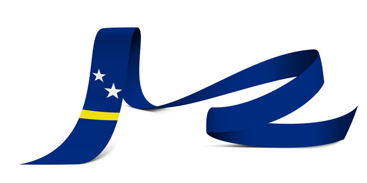 3D illustration. Flag of Curacao on a fabric ribbon background.