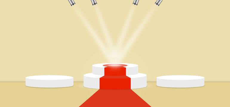 Vanilla Custard color abstract with stage podium and lighting display platform, modern studio, wall scene fashion, stage podium scene with for Award Ceremony and colorful presentation simple art spotl
