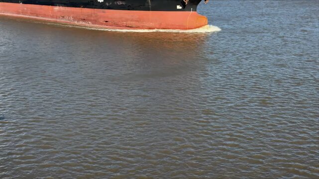 vessel proceeding at sea close view of ship bulb.