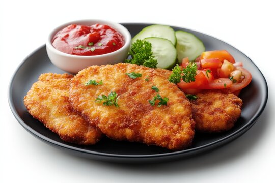 Chicken Schnitzel with Vegetables and Sauce