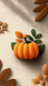 Thanksgiving Background with Pumpkin and Autumn Leaves.