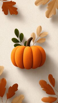Thanksgiving Background with Pumpkin and Autumn Leaves.