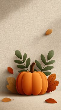 Thanksgiving Background with Pumpkin and Autumn Leaves.
