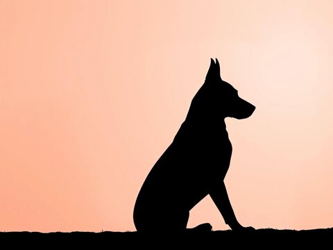 Silhouette of a sitting dog in profile view, ears perked up, friend, minimalist