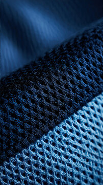 Layered blue fabric textures with mesh and smooth surfaces