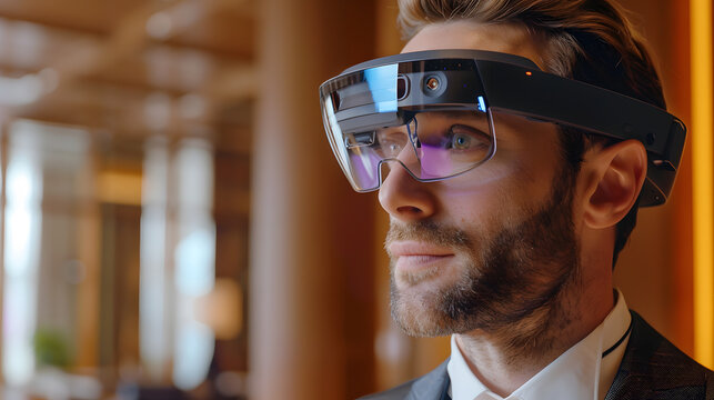 Futuristic holographic management interface showcasing smart client relations, digital business and innovation.
