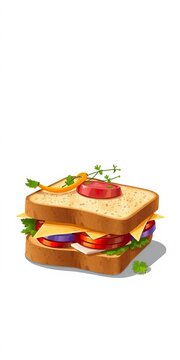 Sliced sandwich with cheese and vegetables illustration, black, ||sandwich