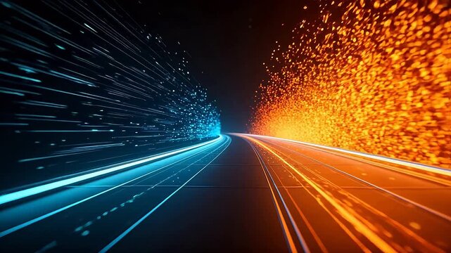 Abstract light trails on curved path
