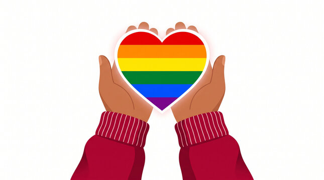 Celebrate Bisexuality Day Bi Visibility Day illustration isolated on transparent background showing hands cupping a rainbow heart symbol for LGBTQ pride awareness month.
