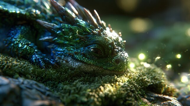 Volumetric god rays illuminating scene. luminescent fireflies dancing nearby. sharp defined edges. crystal-clear focal plane on subject