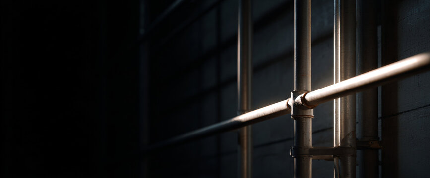 Industrial metal pipes with moody lighting