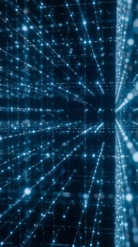 Abstract blue digital network connecting glowing dots in motion for high tech data visualization animation clip