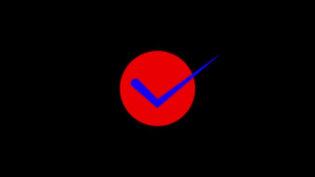 Animated red circle with blue checkmark icon, minimalist success and approval symbol motion tick verified