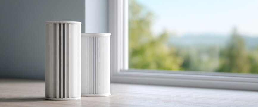 Modern air purifier filters near window