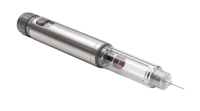 Insulin pen injector for diabetes treatment, medical syringe device with needle, healthcare equipment for hormone injection