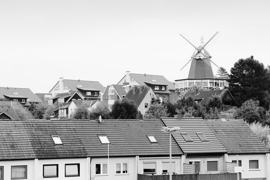 Laboe, Germany. Black and white retro style photo.