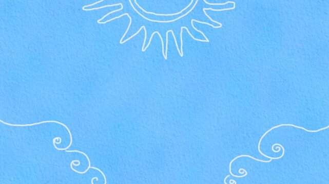 Summer sun and wave doodle watercolor background