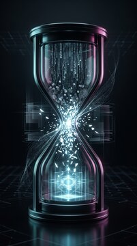 Vertical Digital Hourglass Showing Exponential Computing Time Reduction